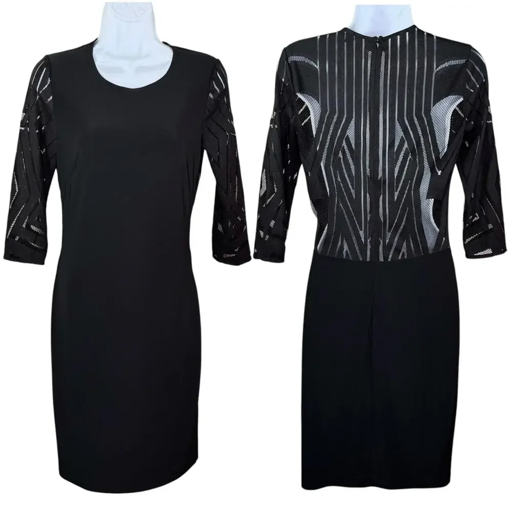 Maria Bianca Nero Black 3/4 Sleeve Lace Back Shift Dress Small NWOT